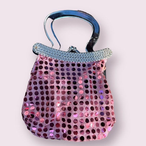 Pink and rhinestone silver mini coin purse / bag - Picture 1 of 1